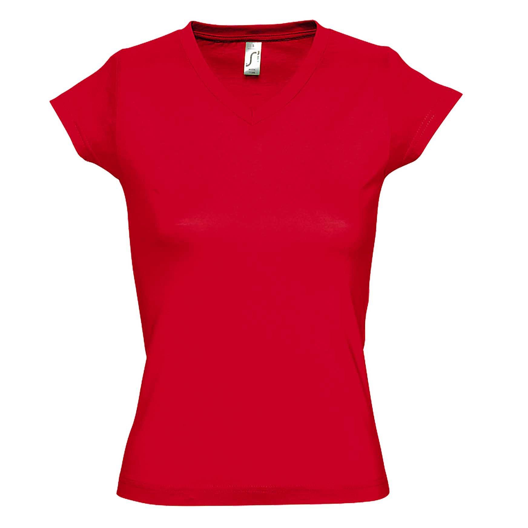 Moon Tshirt, Kurzarm, Vausschnitt Damen Rot Bunt L von SOLS