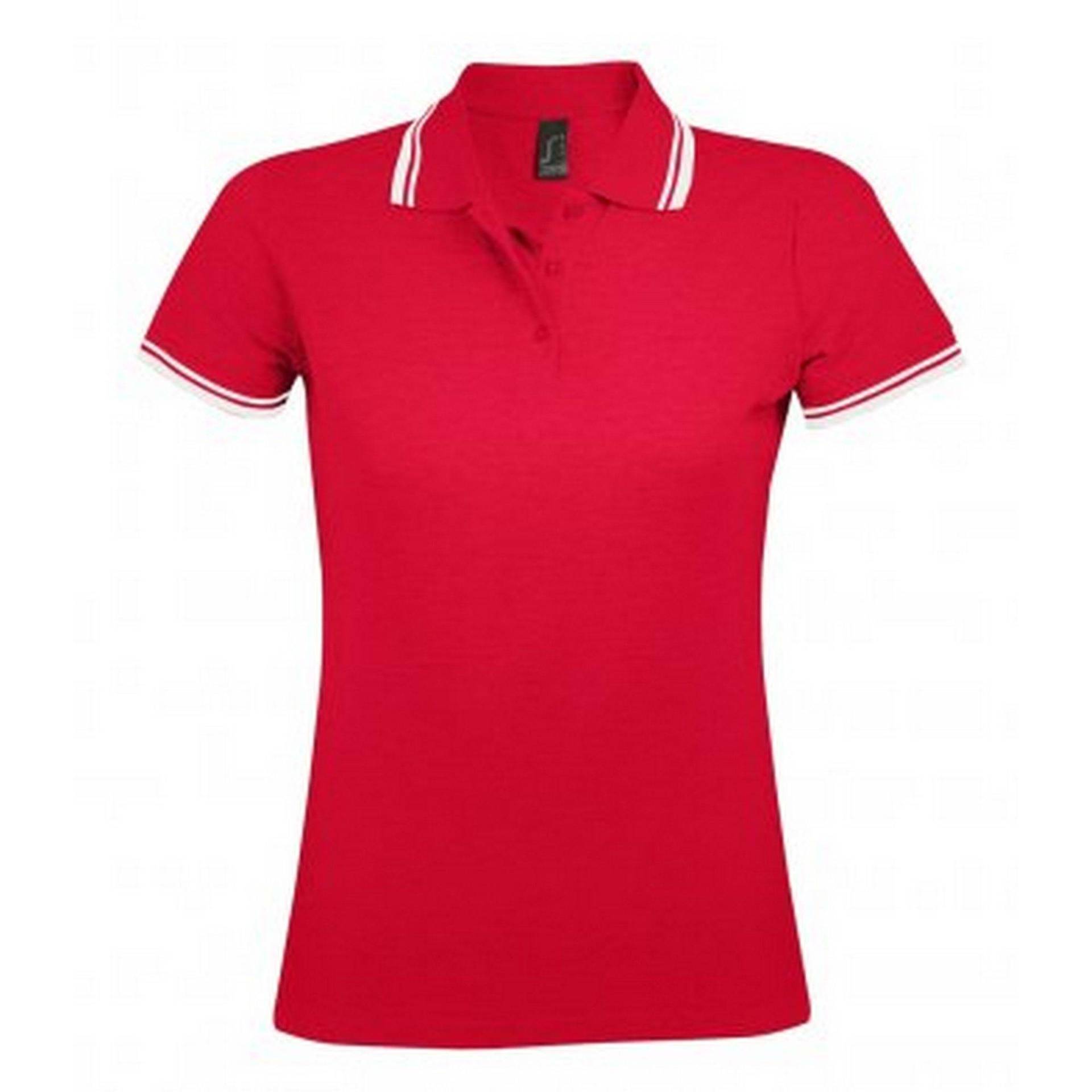 Pasadena Pique Poloshirt, Kurzärmlig Damen Rot Bunt L von SOLS