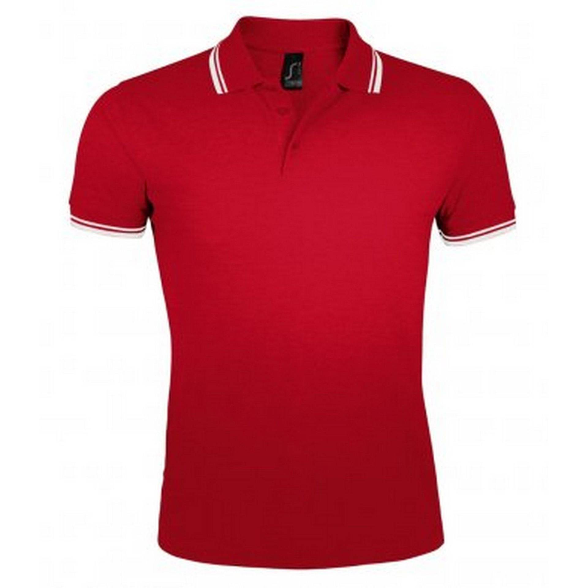 Pasadena Tipped Kurzarm Pique Polo Herren Rot Bunt M von SOLS