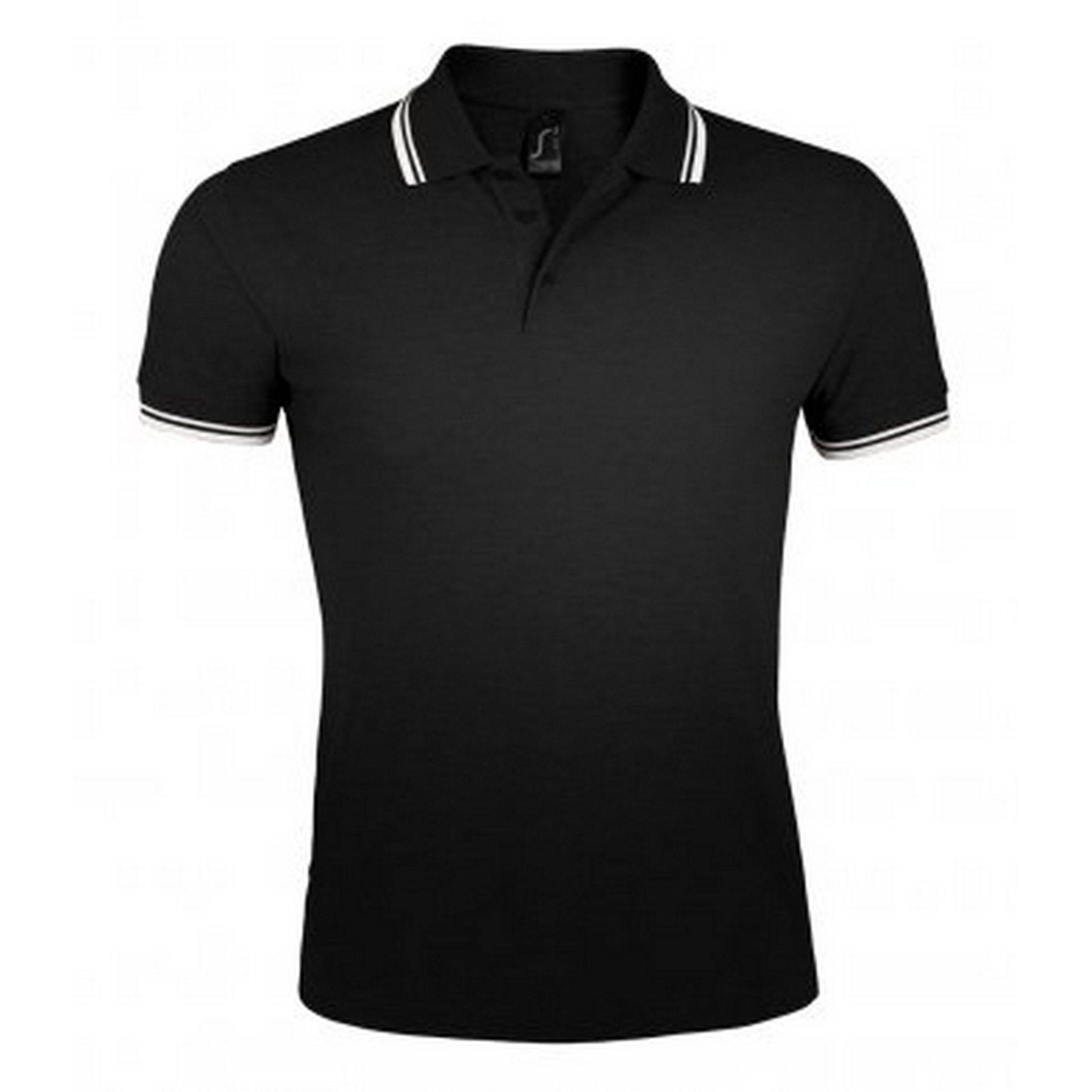 Pasadena Tipped Kurzarm Pique Polo Herren Schwarz S von SOLS