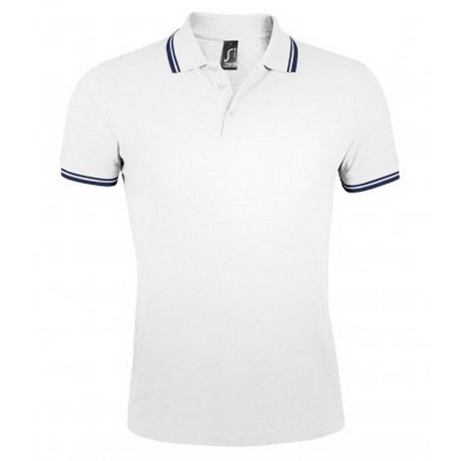 Pasadena Tipped Kurzarm Pique Polo Herren Weiss L von SOLS