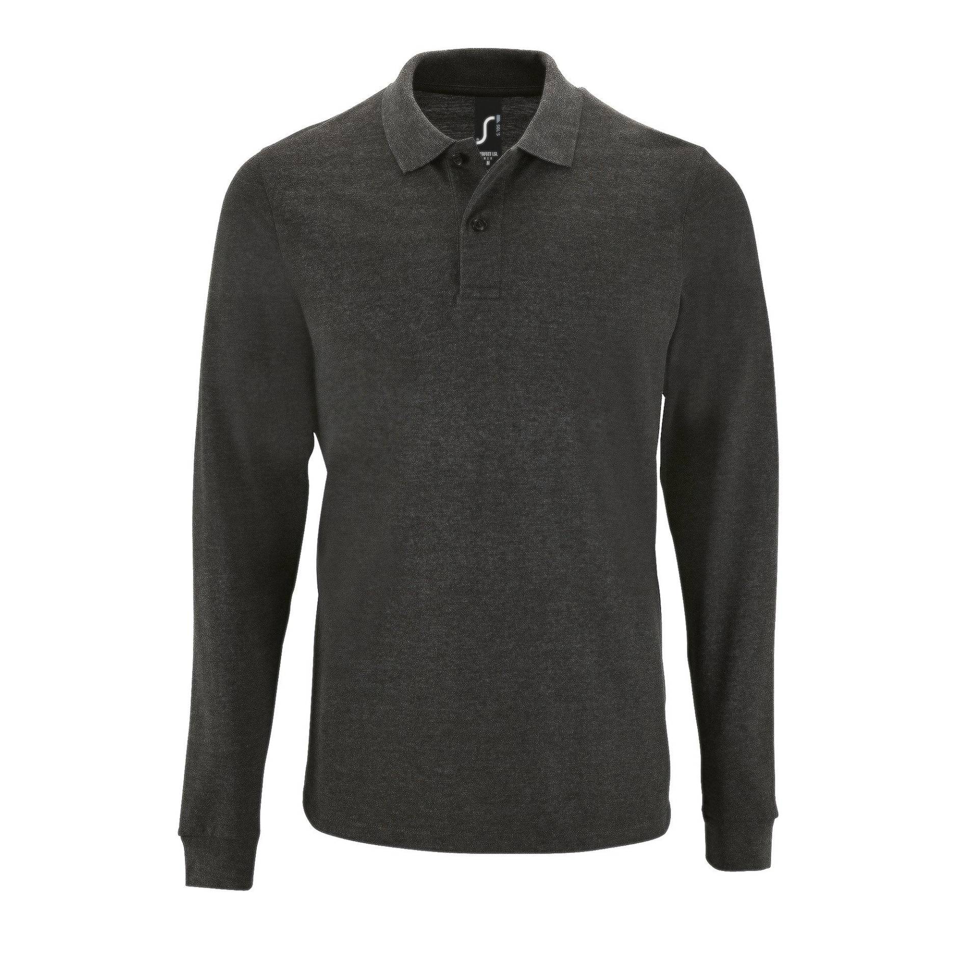 Perfect Langarm Pique Polohemd Herren Charcoal Black XL von SOLS