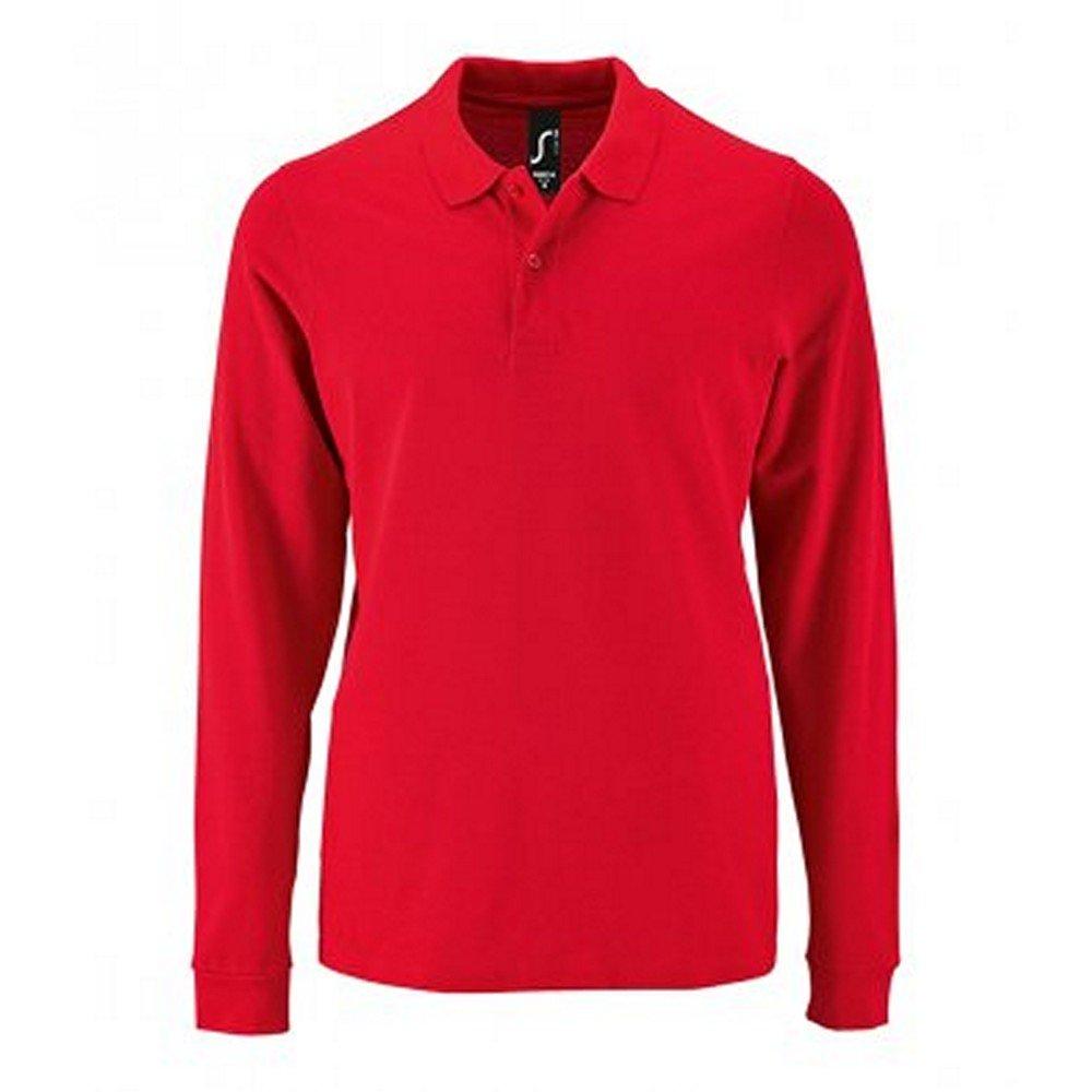 Perfect Langarm Pique Polohemd Herren Rot Bunt XL von SOLS