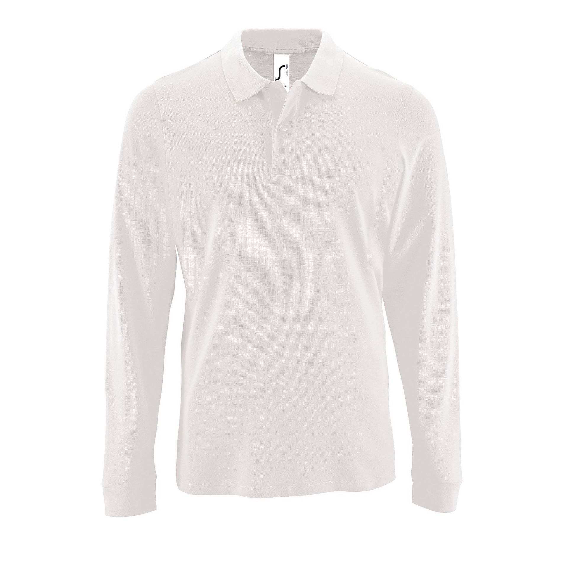 Perfect Langarm Pique Polohemd Herren Weiss M von SOLS