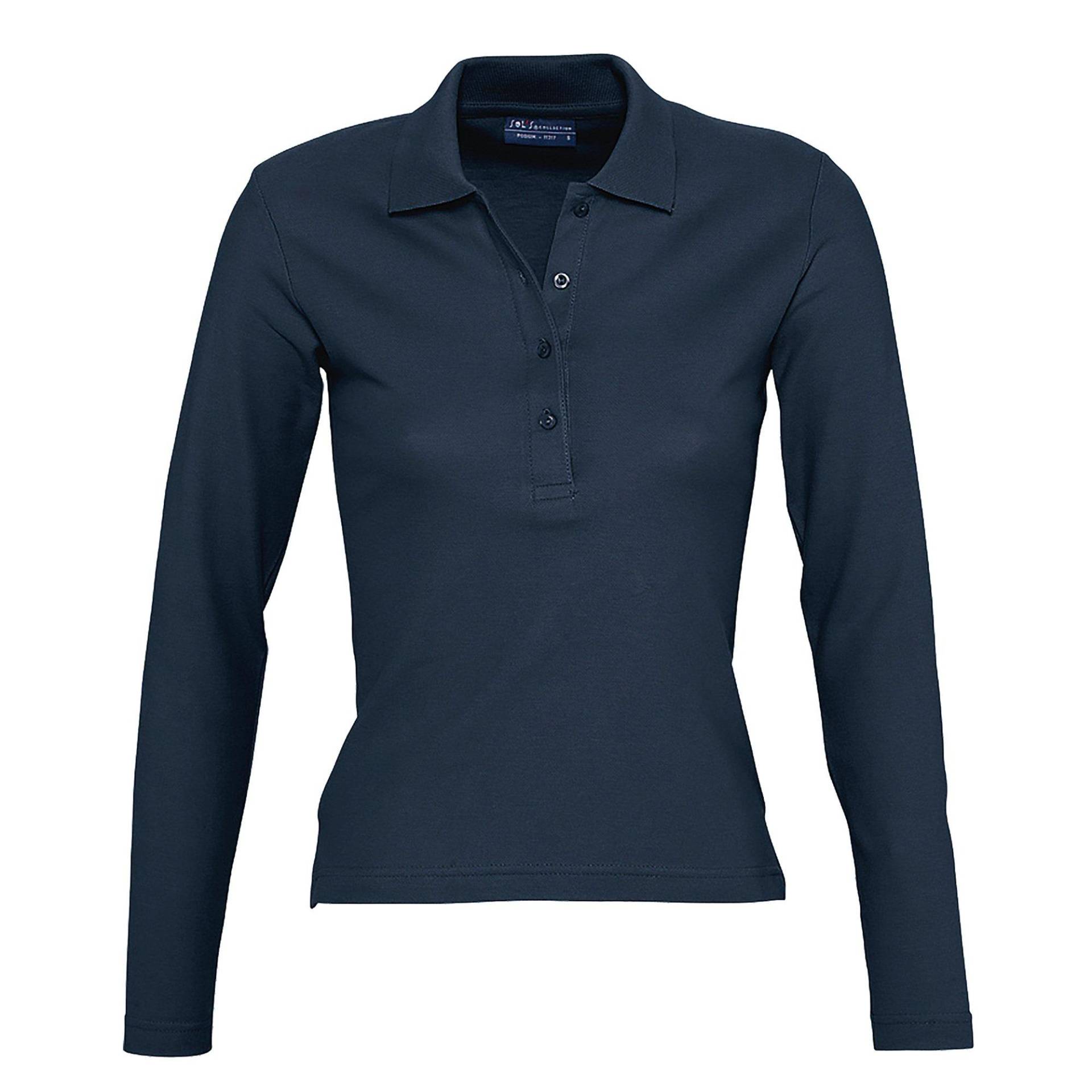 Podium Pique Poloshirt, Langarm Damen Blau Denim L von SOLS