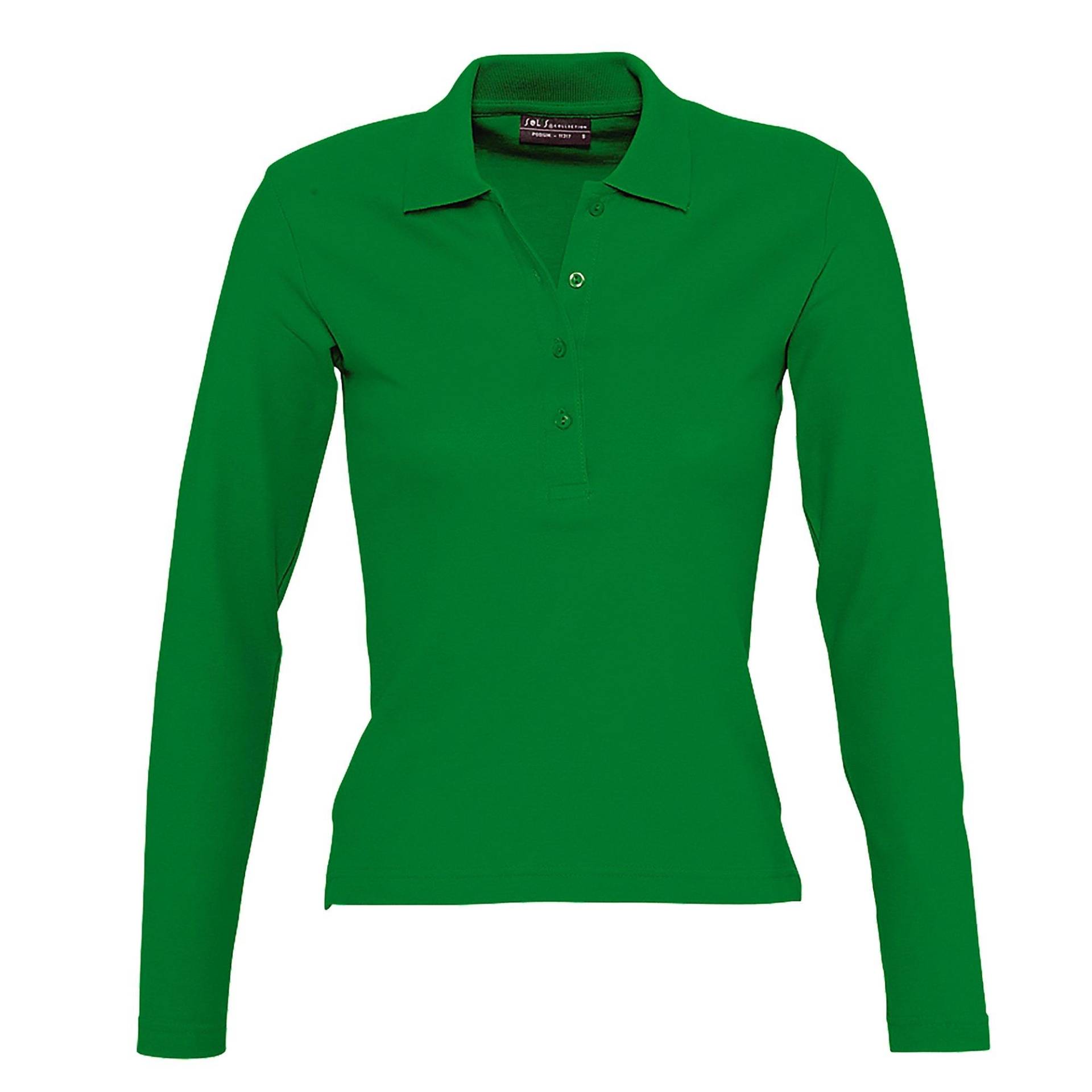 Podium Pique Poloshirt, Langarm Damen Grün L von SOLS