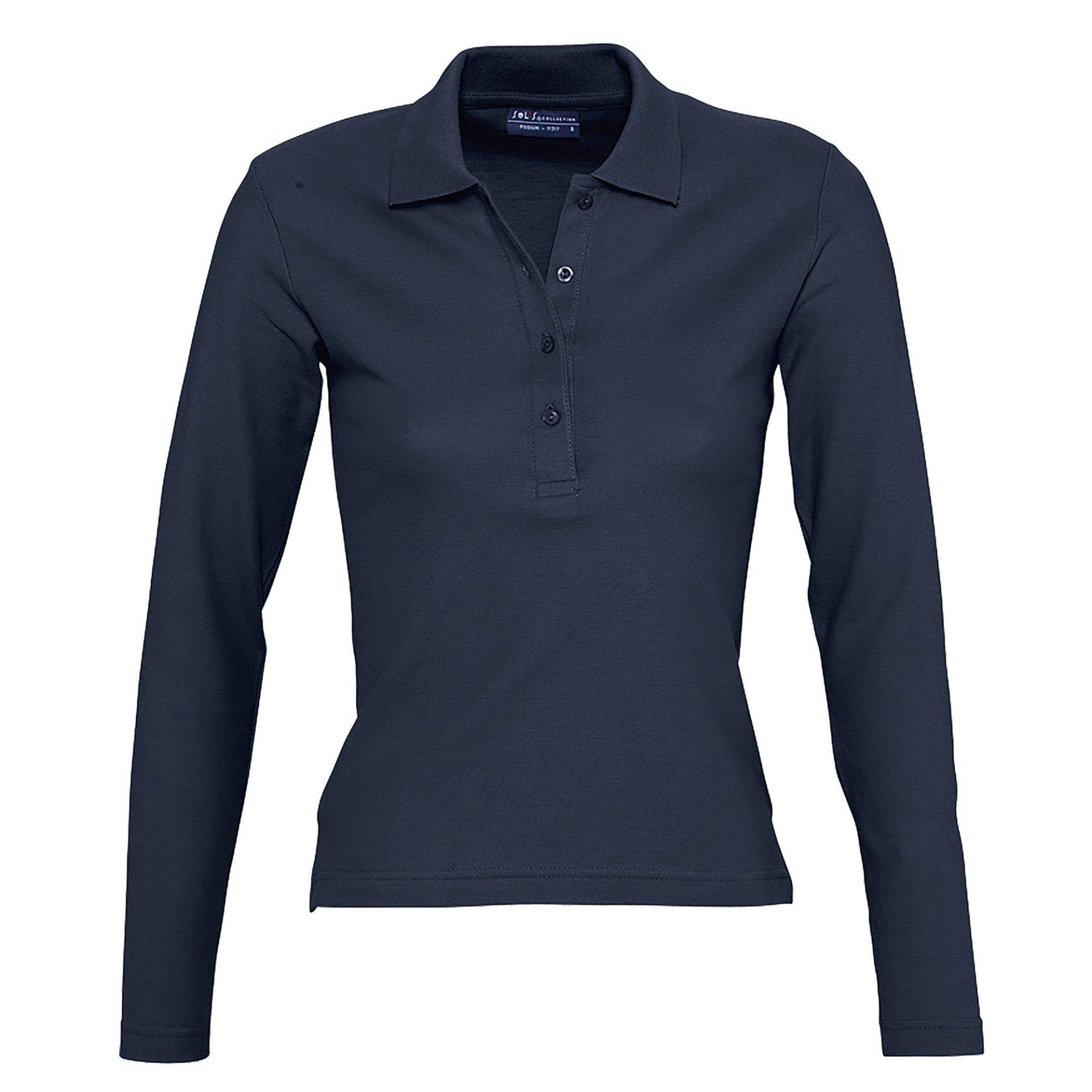 Podium Pique Poloshirt, Langarm Damen Marine L von SOLS