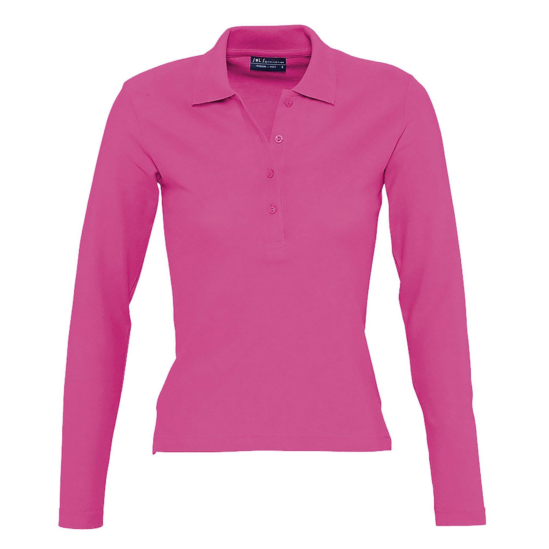 Podium Pique Poloshirt, Langarm Damen Pink XL von SOLS