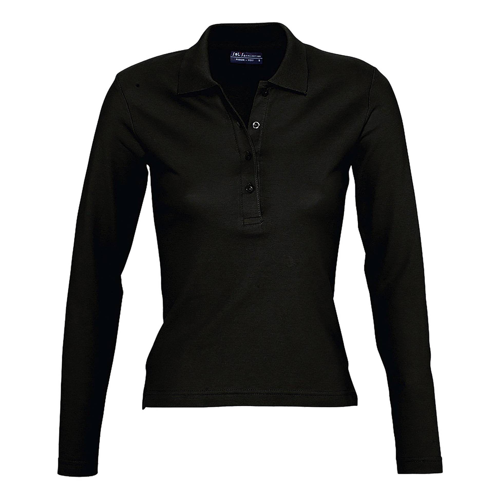 Podium Pique Poloshirt, Langarm Damen Schwarz M von SOLS