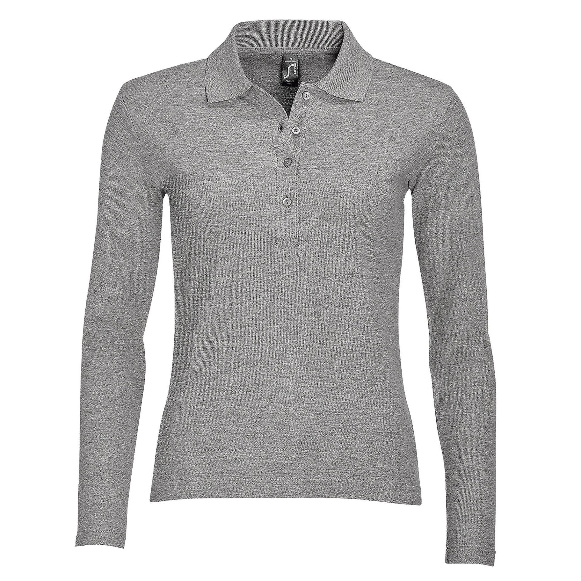 Podium Pique Poloshirt, Langarm Damen Taubengrau S von SOLS