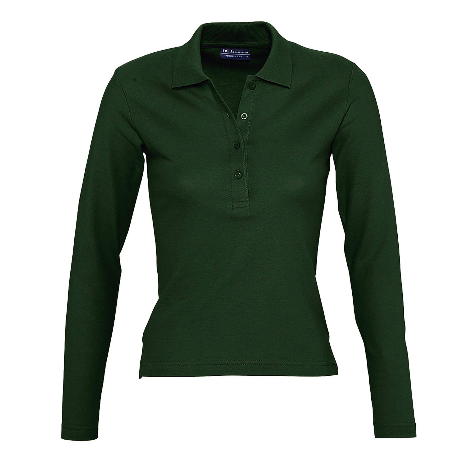 Podium Pique Poloshirt, Langarm Damen Waldgrün S von SOLS