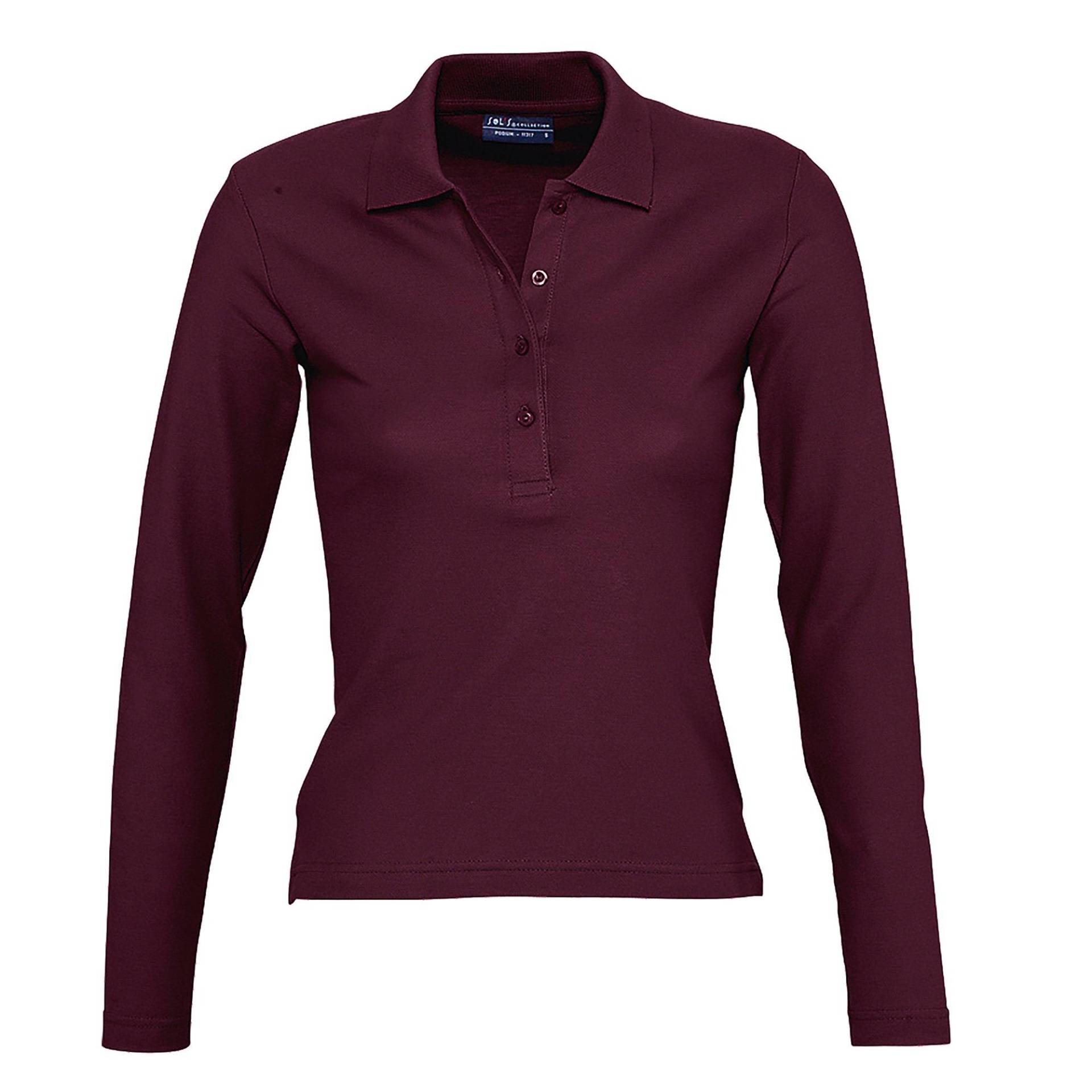 Podium Pique Poloshirt, Langarm Damen Weinrot L von SOLS