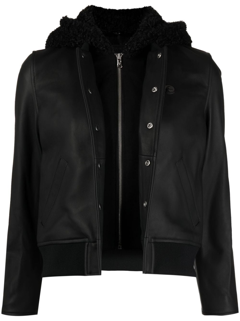 SPORT b. by agnès b. detachable-hood leather jacket - Black von SPORT b. by agnès b.