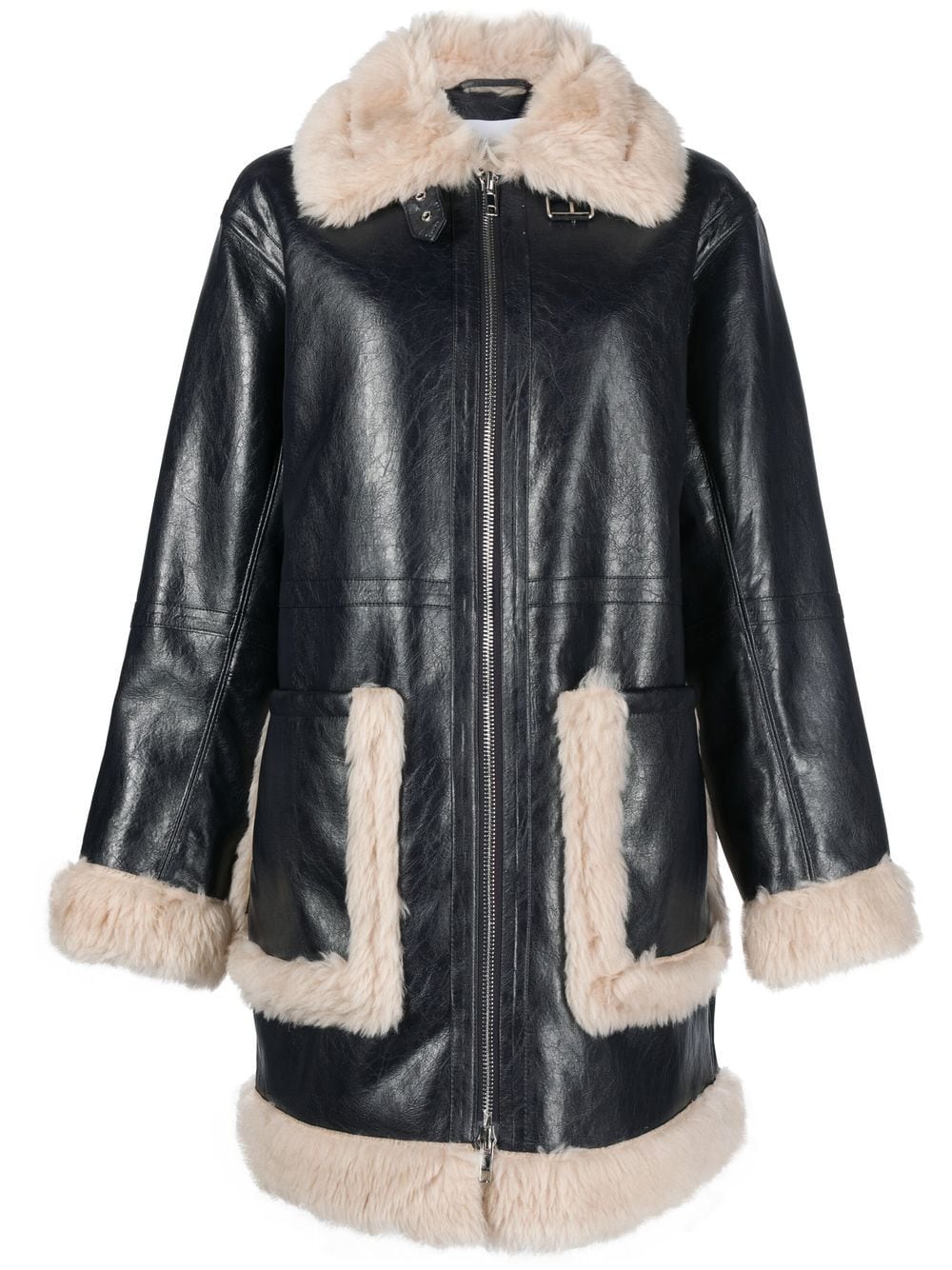 STAND STUDIO Haley shearling-trimmed faux-leather coat - Blue von STAND STUDIO