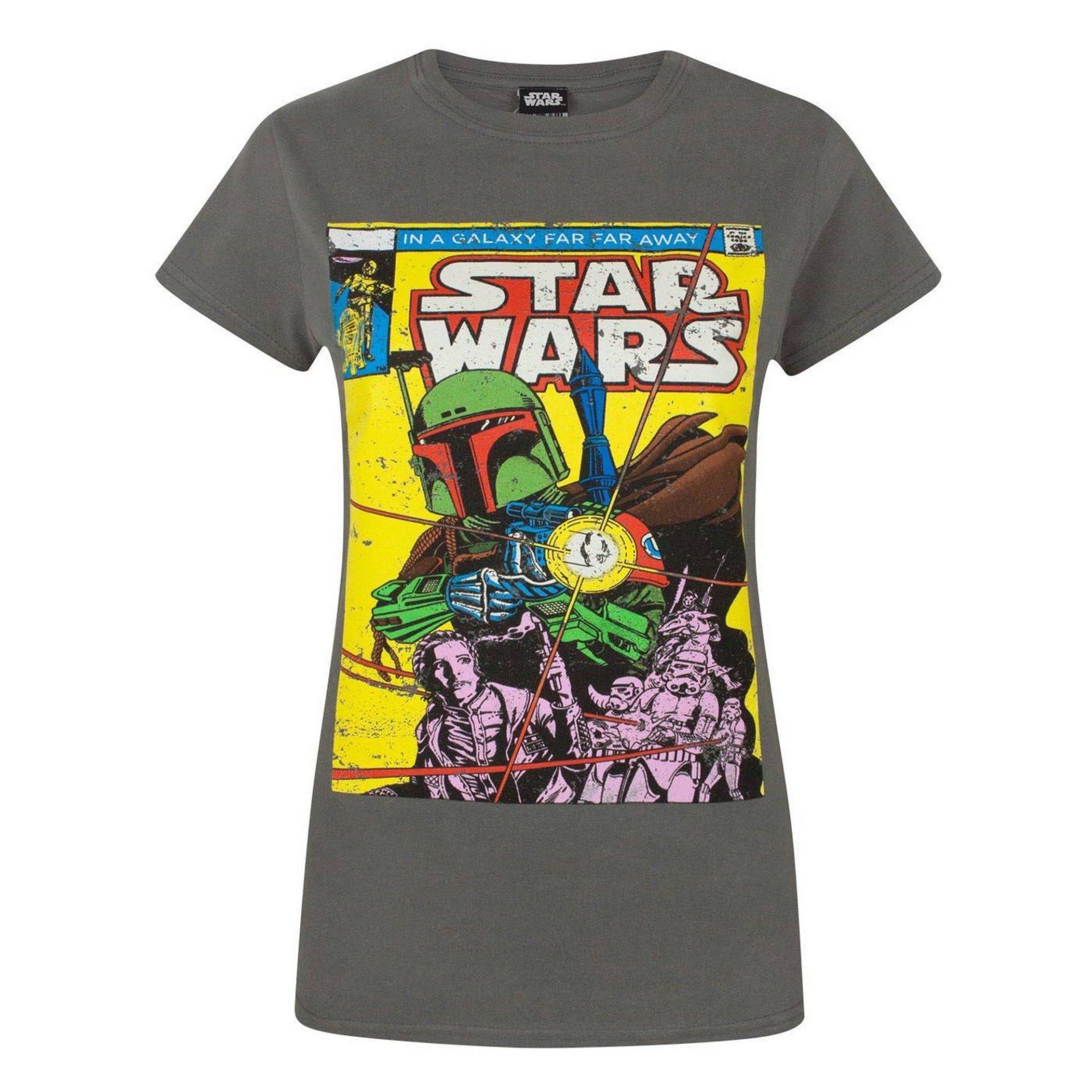 Boba Fett Comic Tshirt Damen Charcoal Black S von STAR WARS