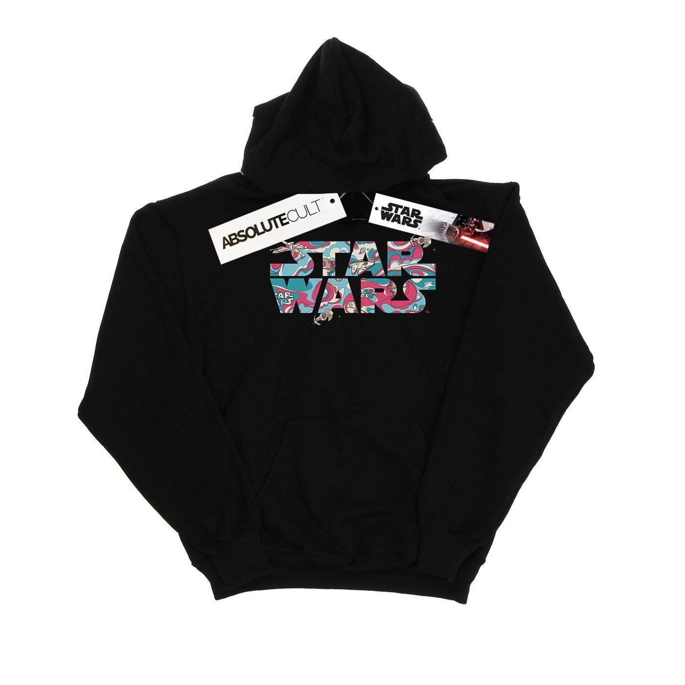 Wavy Ship Logo Kapuzenpullover Mädchen Schwarz 152-158 von STAR WARS