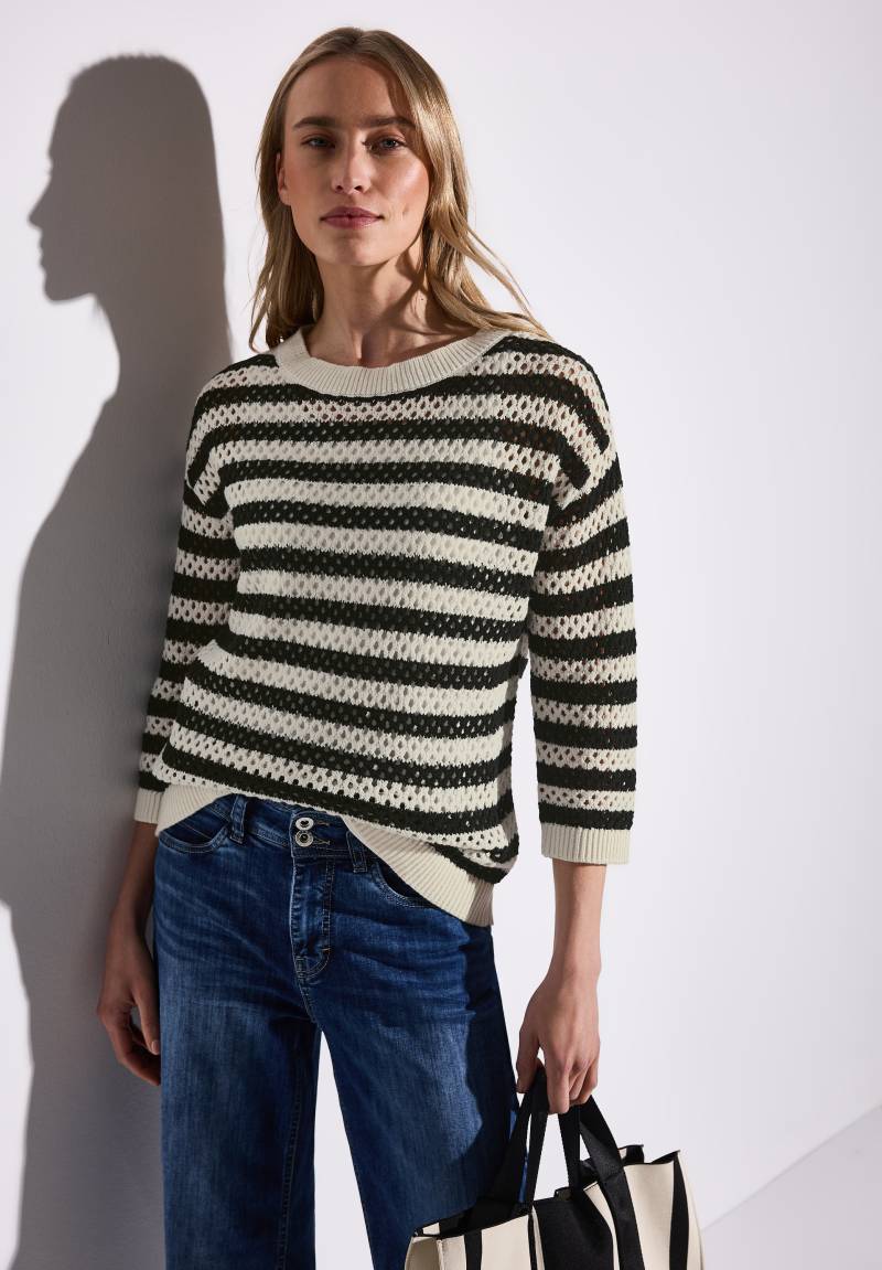 STREET ONE 3/4 Arm-Pullover, mit Streifen und Lochmuster von STREET ONE
