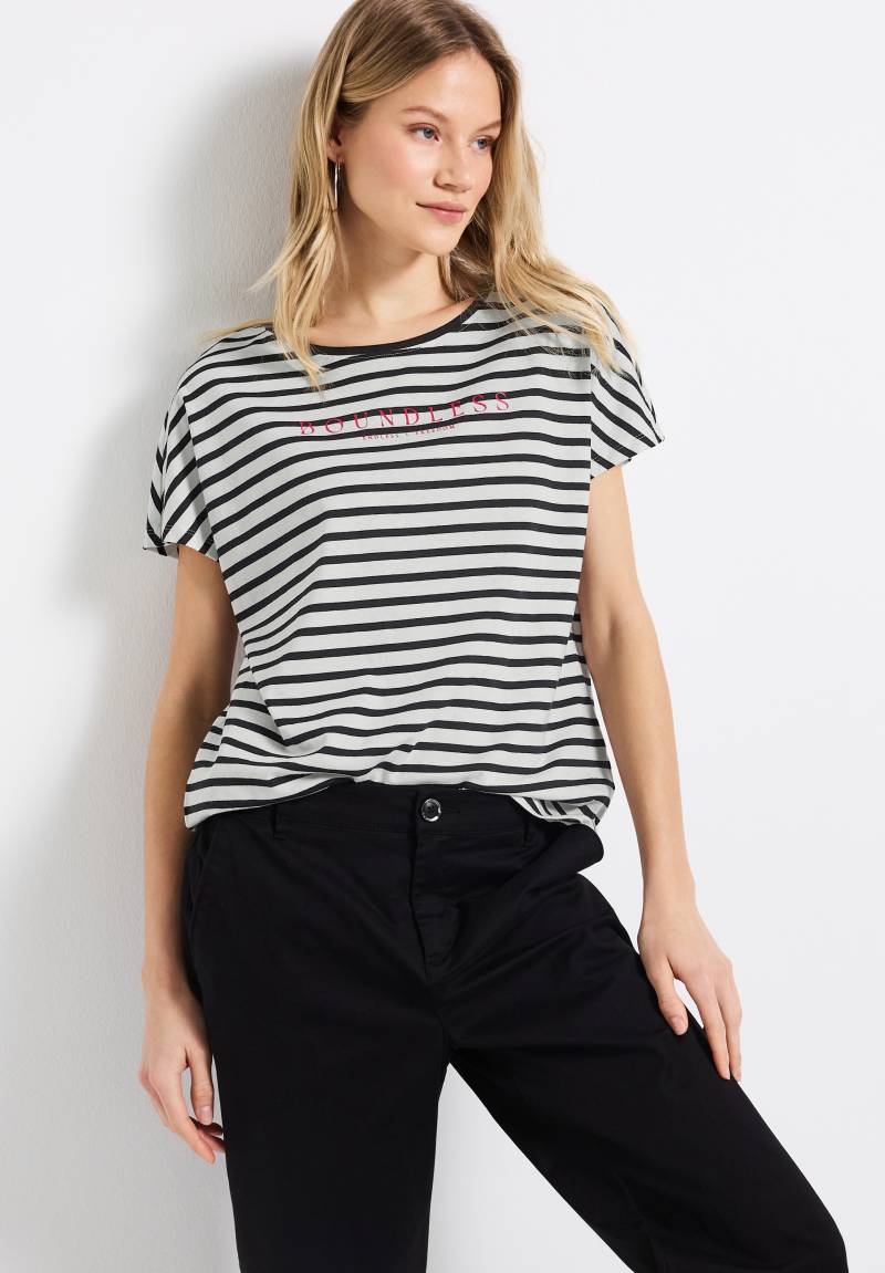 STREET ONE Kurzarmshirt, im Streifen-Look mit Wording von STREET ONE