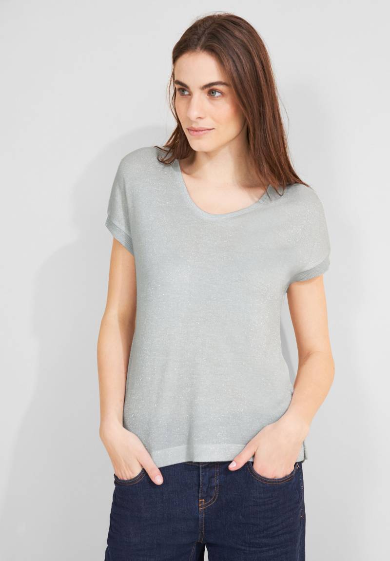 STREET ONE Stricktop »LTD QR V-Neck shiny Shirt«, mit tiefem Rundhalsausschnitt von STREET ONE