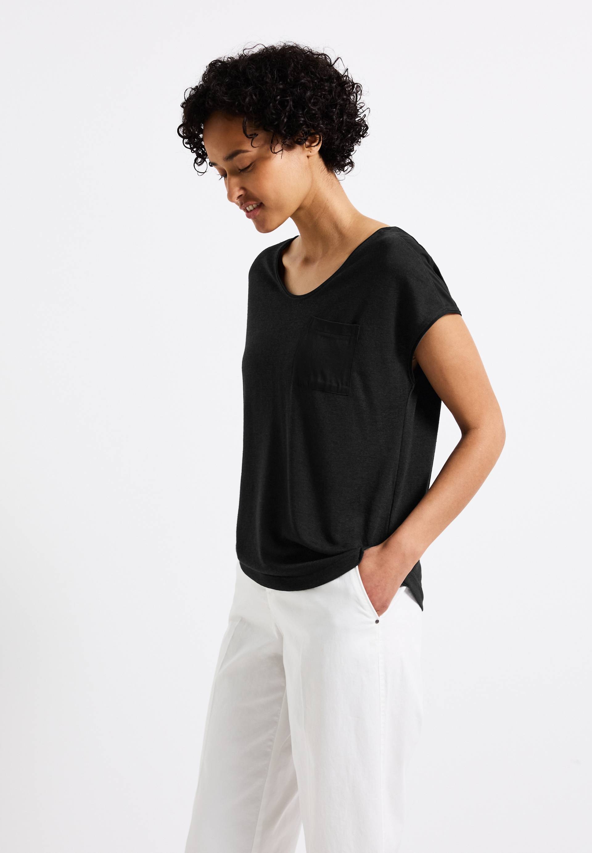 STREET ONE T-Shirt, im Leinen-Look und mit Brusttasche+ö von STREET ONE