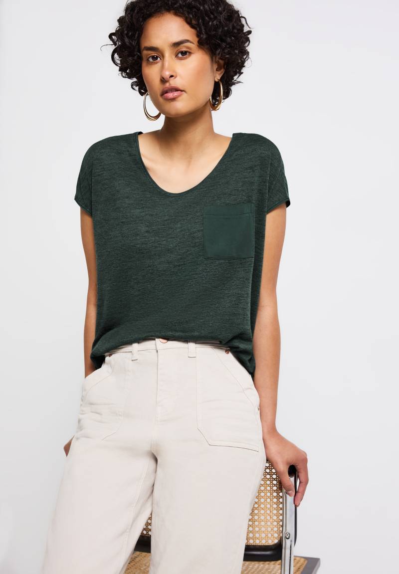 STREET ONE T-Shirt, im Leinen-Look und mit Brusttasche+ö von STREET ONE