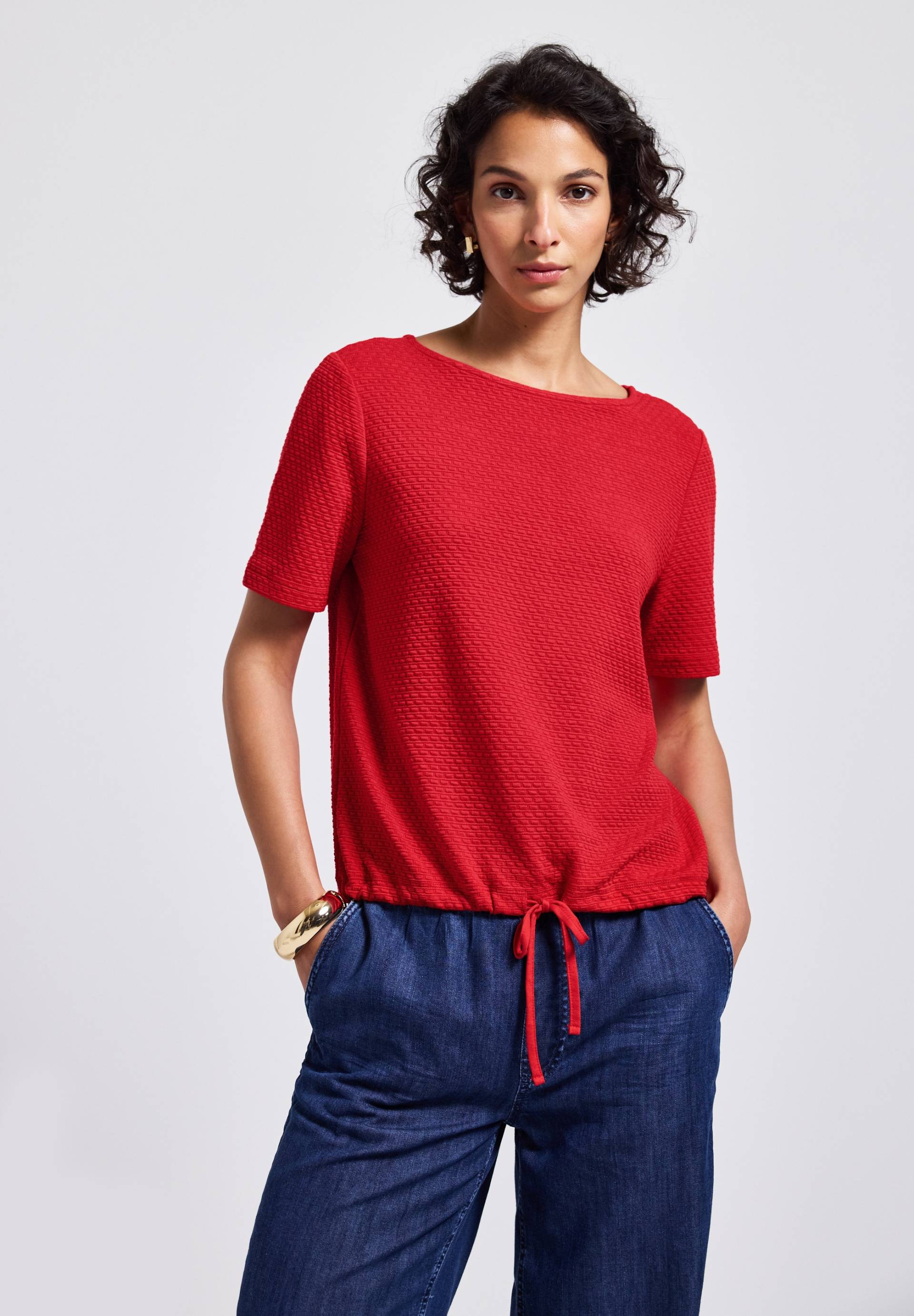 STREET ONE T-Shirt, mit Tunnelzug am Saum und in Struktur-Optik von STREET ONE