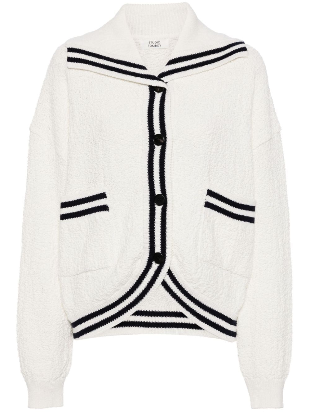 STUDIO TOMBOY striped-edge cotton-bouclé cardigan - White von STUDIO TOMBOY