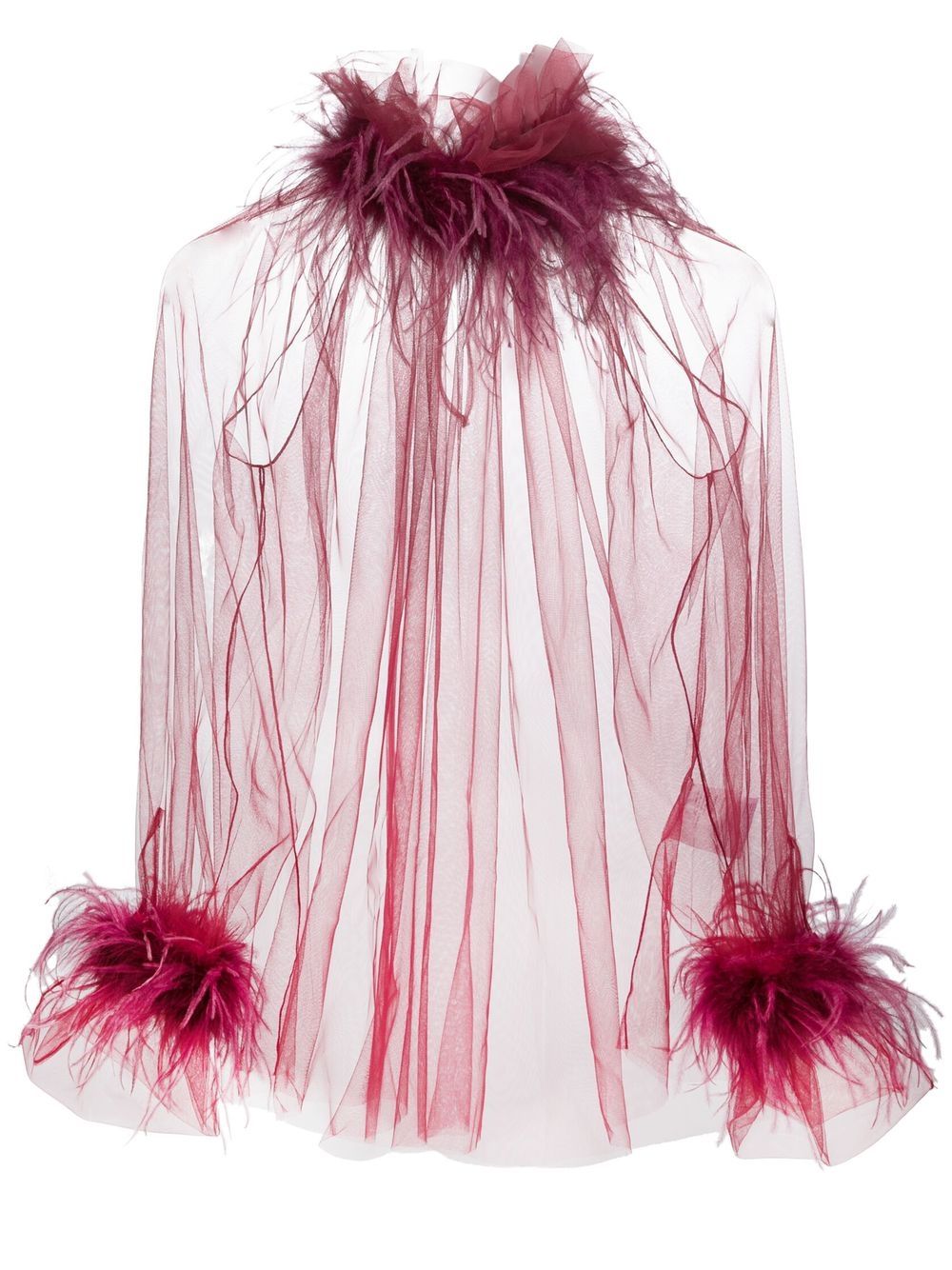 STYLAND feather-embellished sheer tulle top - Red von STYLAND
