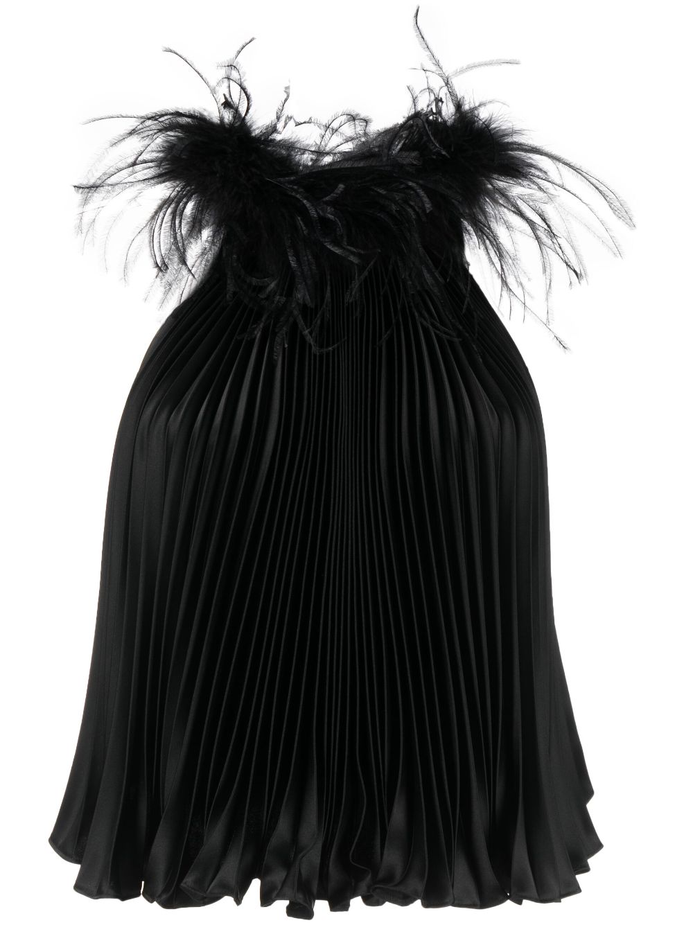STYLAND feathered-collar pleated top - Black von STYLAND