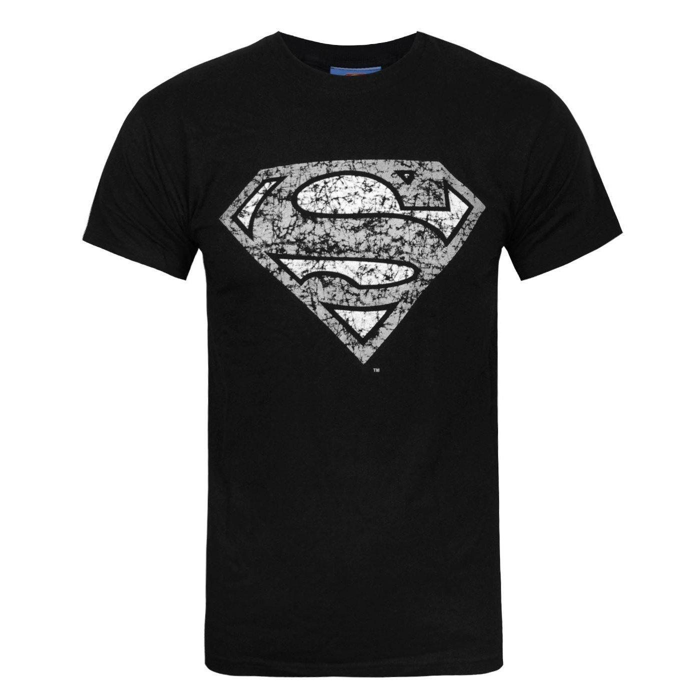 Offizielles Distressed Silber Logo Tshirt Herren Schwarz S von SUPERMAN