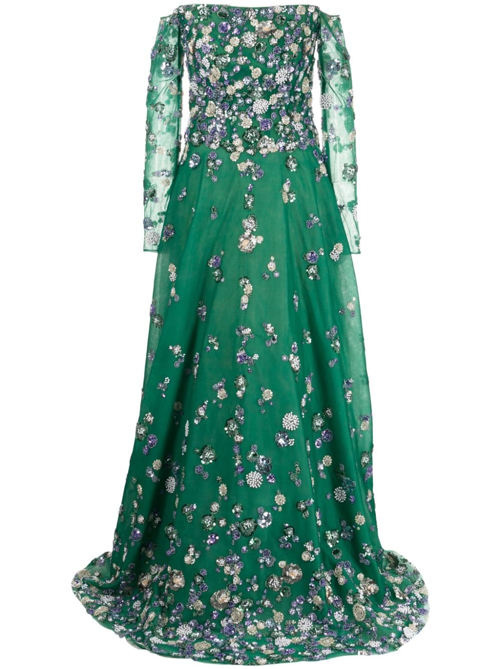 Saiid Kobeisy beaded off-shoulder tulle dress - Green von Saiid Kobeisy