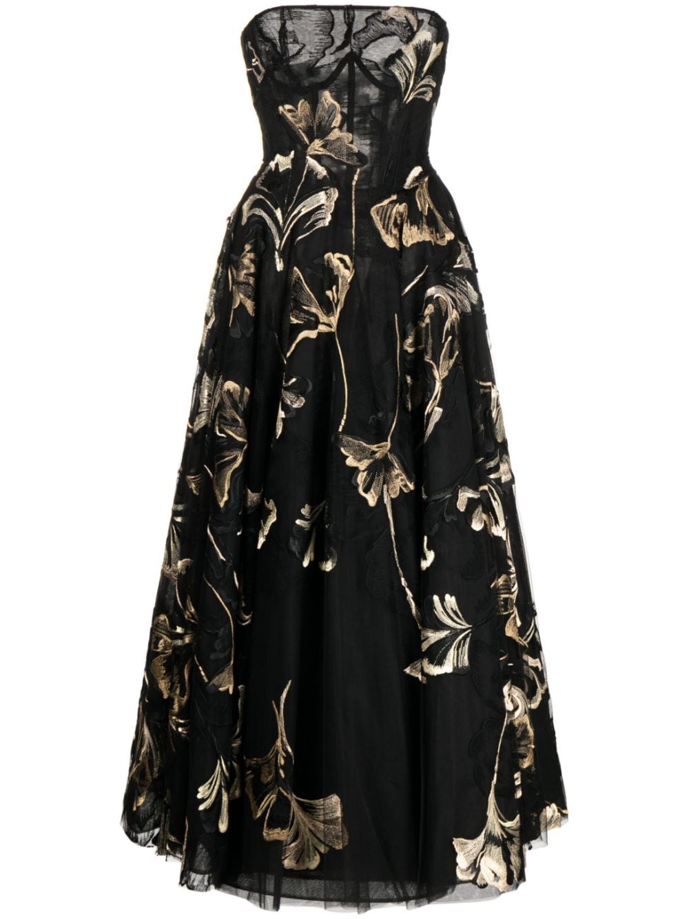 Saiid Kobeisy floral-embroidered strapless midi dress - Black von Saiid Kobeisy