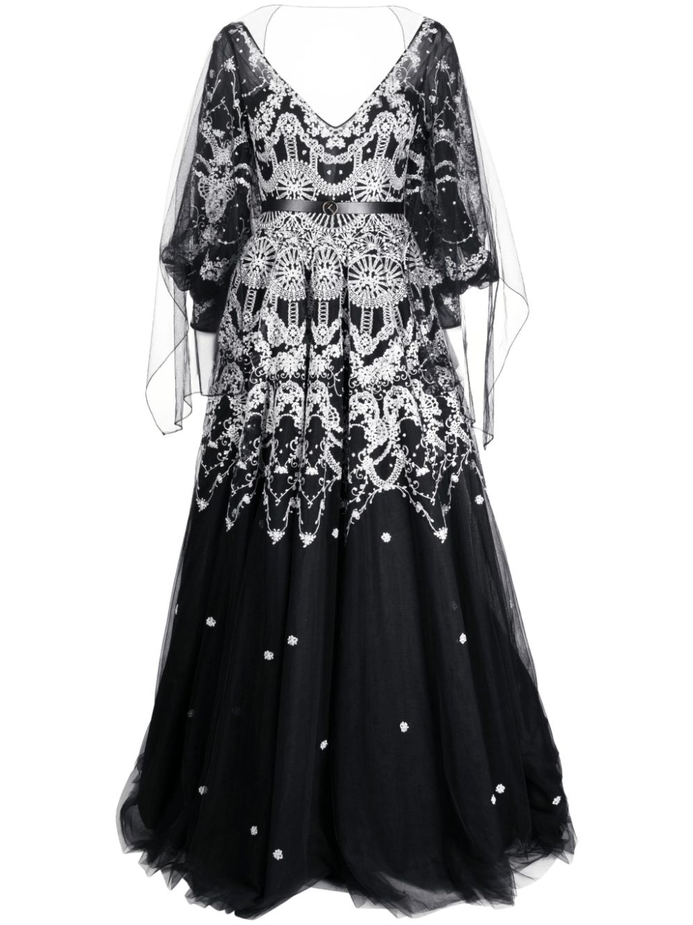Saiid Kobeisy patterned-lace flared tulle gown - Black von Saiid Kobeisy