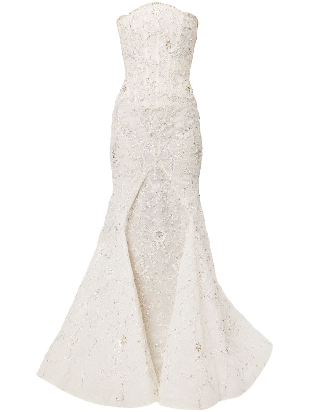 Saiid Kobeisy tulle beaded strapless long dress - White von Saiid Kobeisy