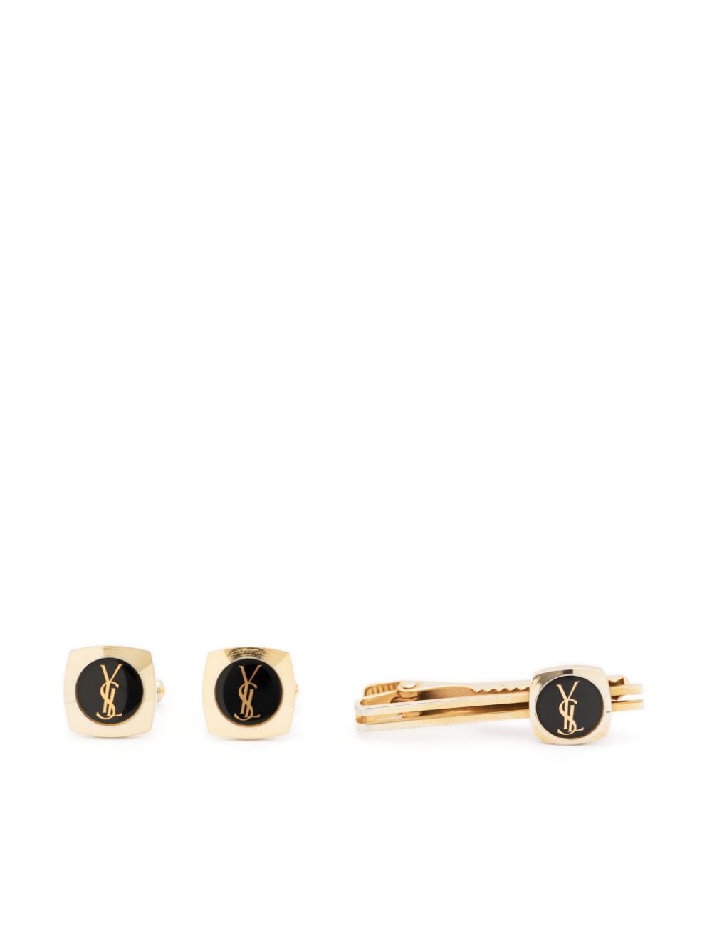 Saint Laurent Pre-Owned 1980s Cassandre-logo cufflinks and tie clip set - Gold von Saint Laurent Pre-Owned