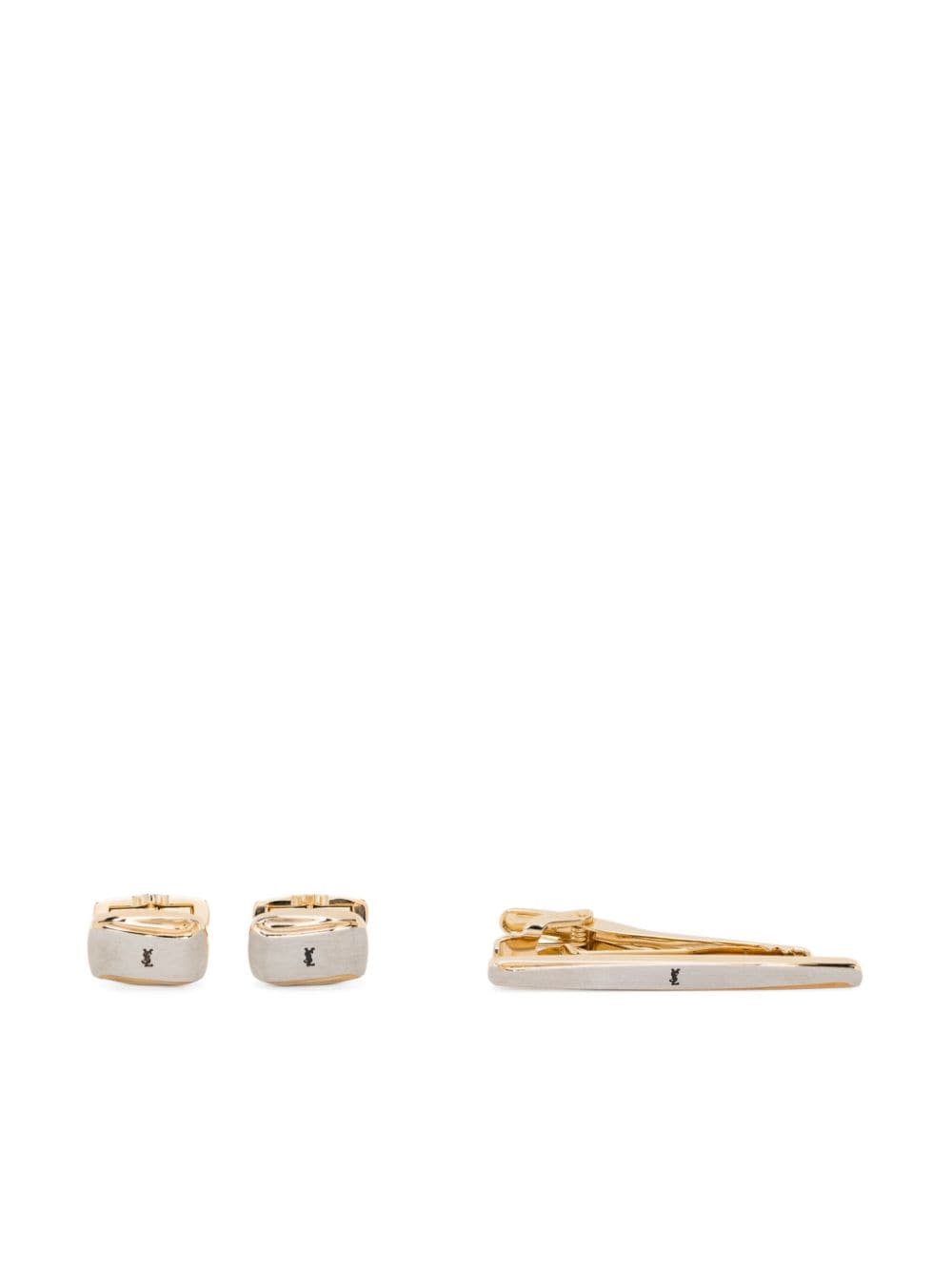 Saint Laurent Pre-Owned 1990s Cassandre-engraved tie clip and cufflinks set - Silver von Saint Laurent Pre-Owned