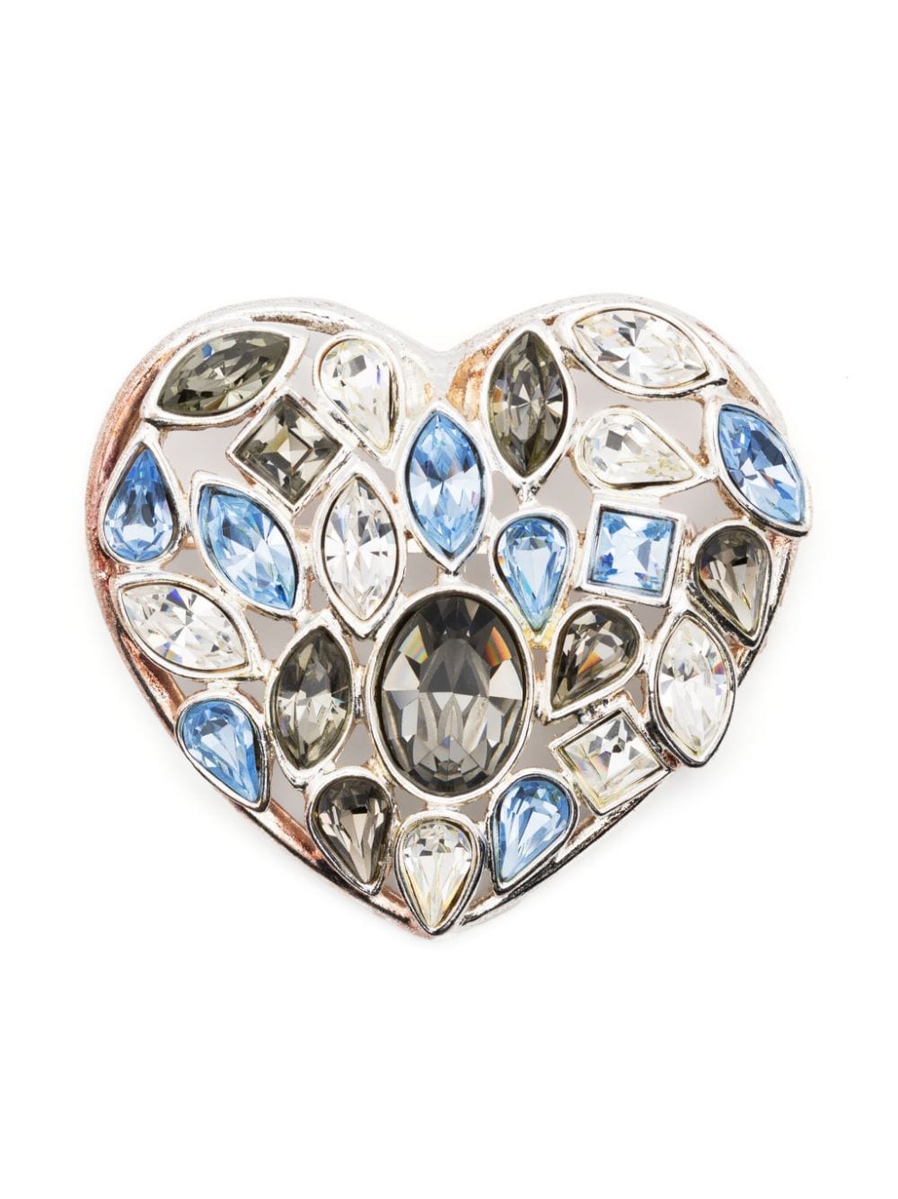 Saint Laurent Pre-Owned 2000s crystal-embellished heart pin - Silver von Saint Laurent Pre-Owned