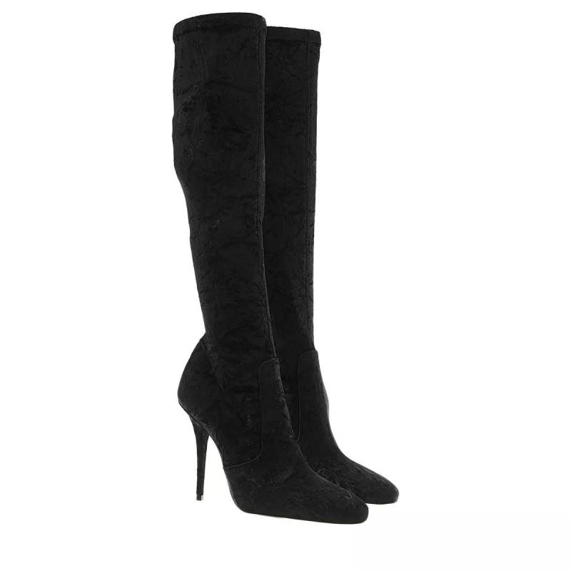 Saint Laurent Boots & Stiefeletten - Ella Knee High Crushed Velvet Boots - Gr. 36 (EU) - in Schwarz - für Damen von Saint Laurent