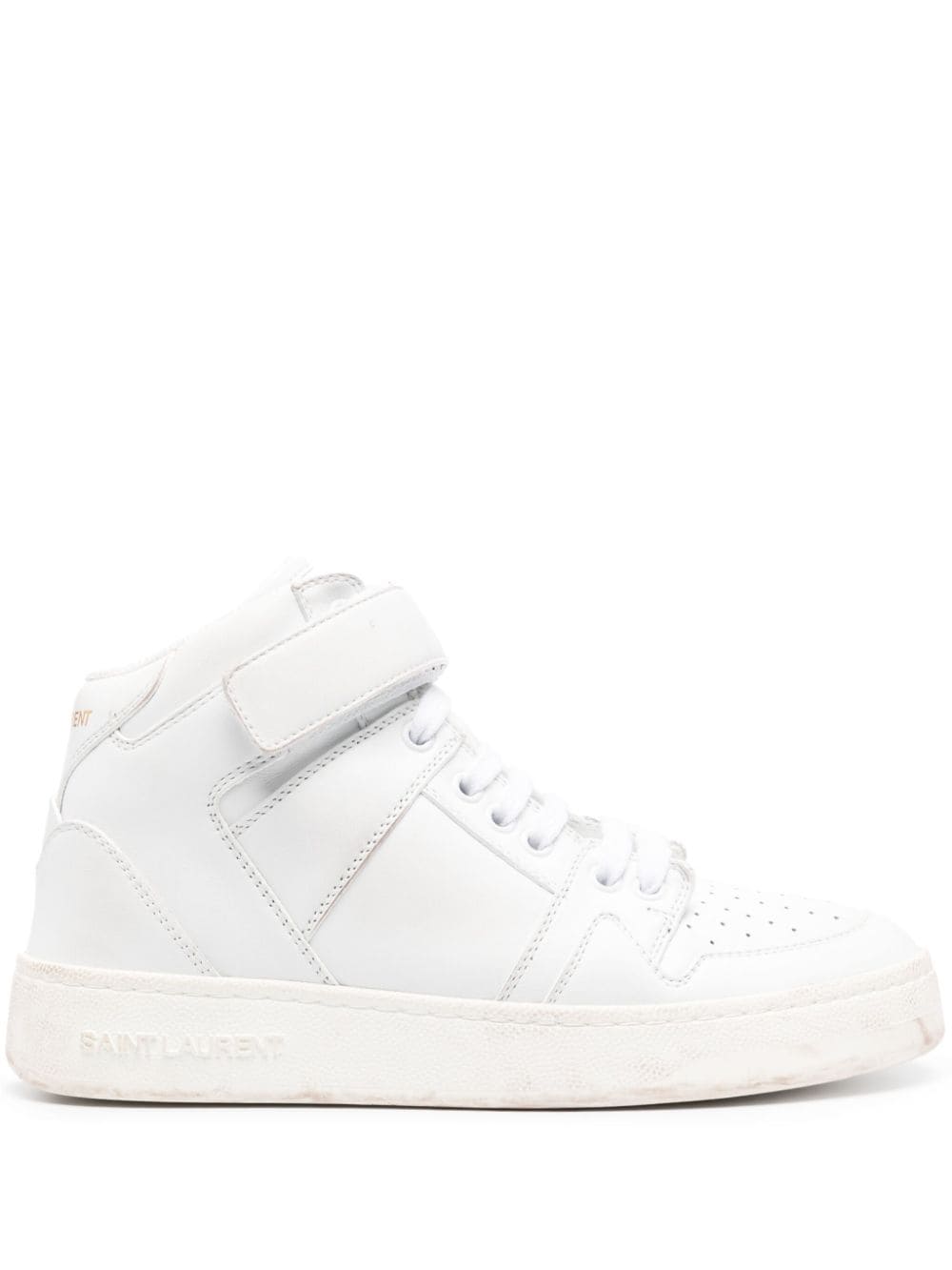Saint Laurent Lax distressed leather sneakers - White von Saint Laurent