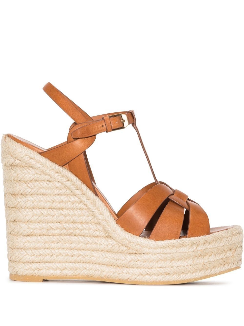 Saint Laurent T-strap 85mm espadrille wedge sandals - Brown von Saint Laurent