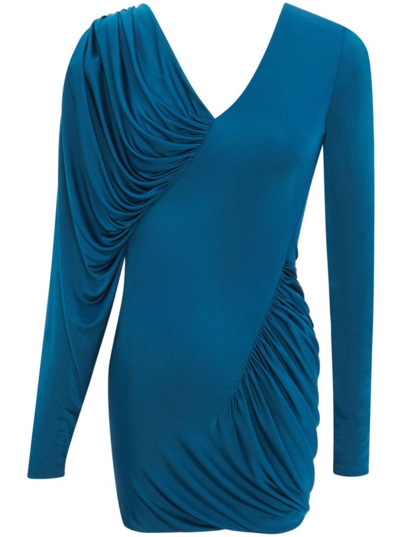 Saint Laurent V-neck draped minidress - Blue von Saint Laurent