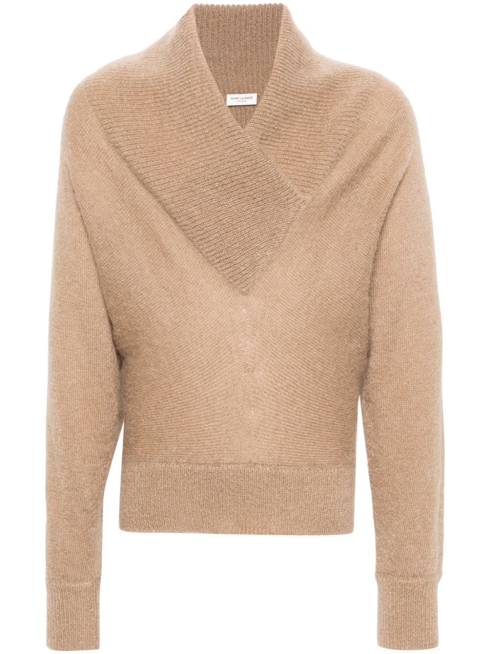 Saint Laurent cowl-effect V-neck jumper - Neutrals von Saint Laurent