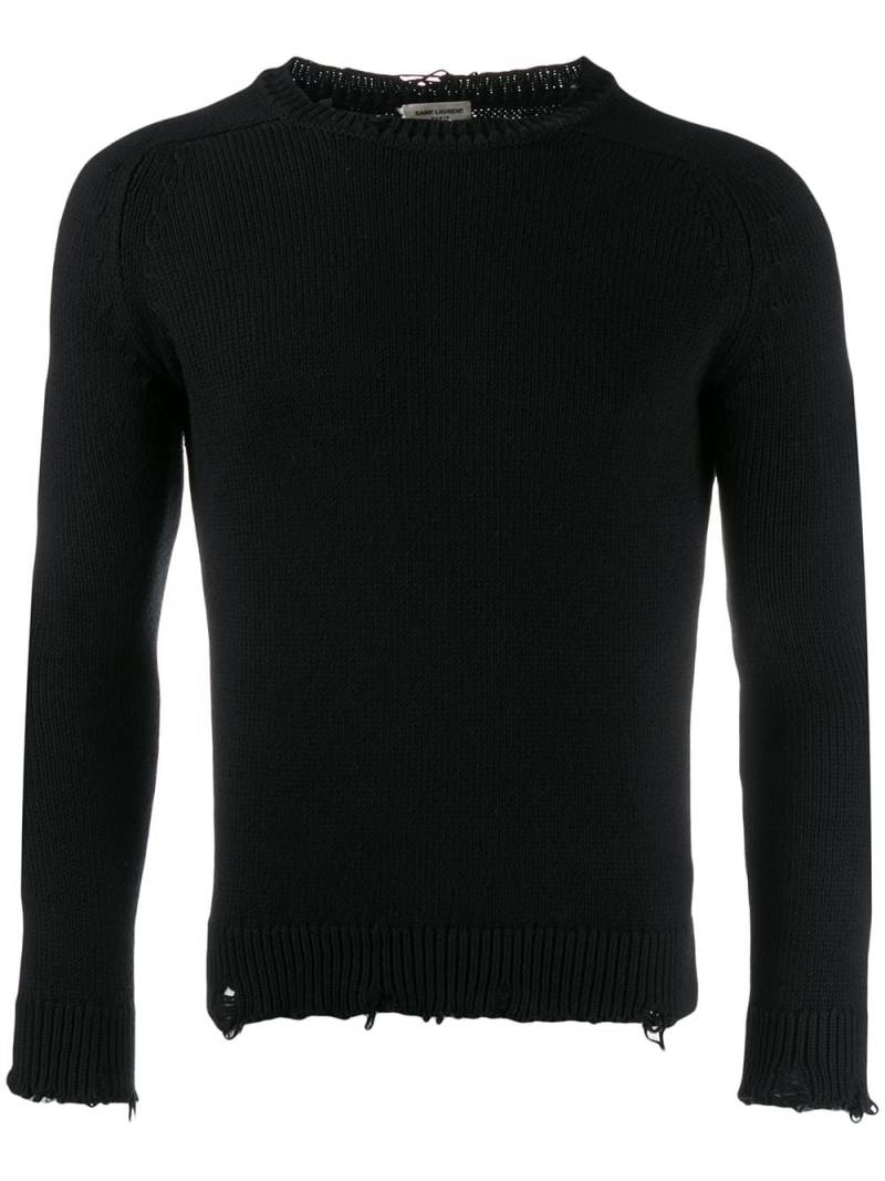 Saint Laurent distressed-effect crew neck jumper - Black von Saint Laurent