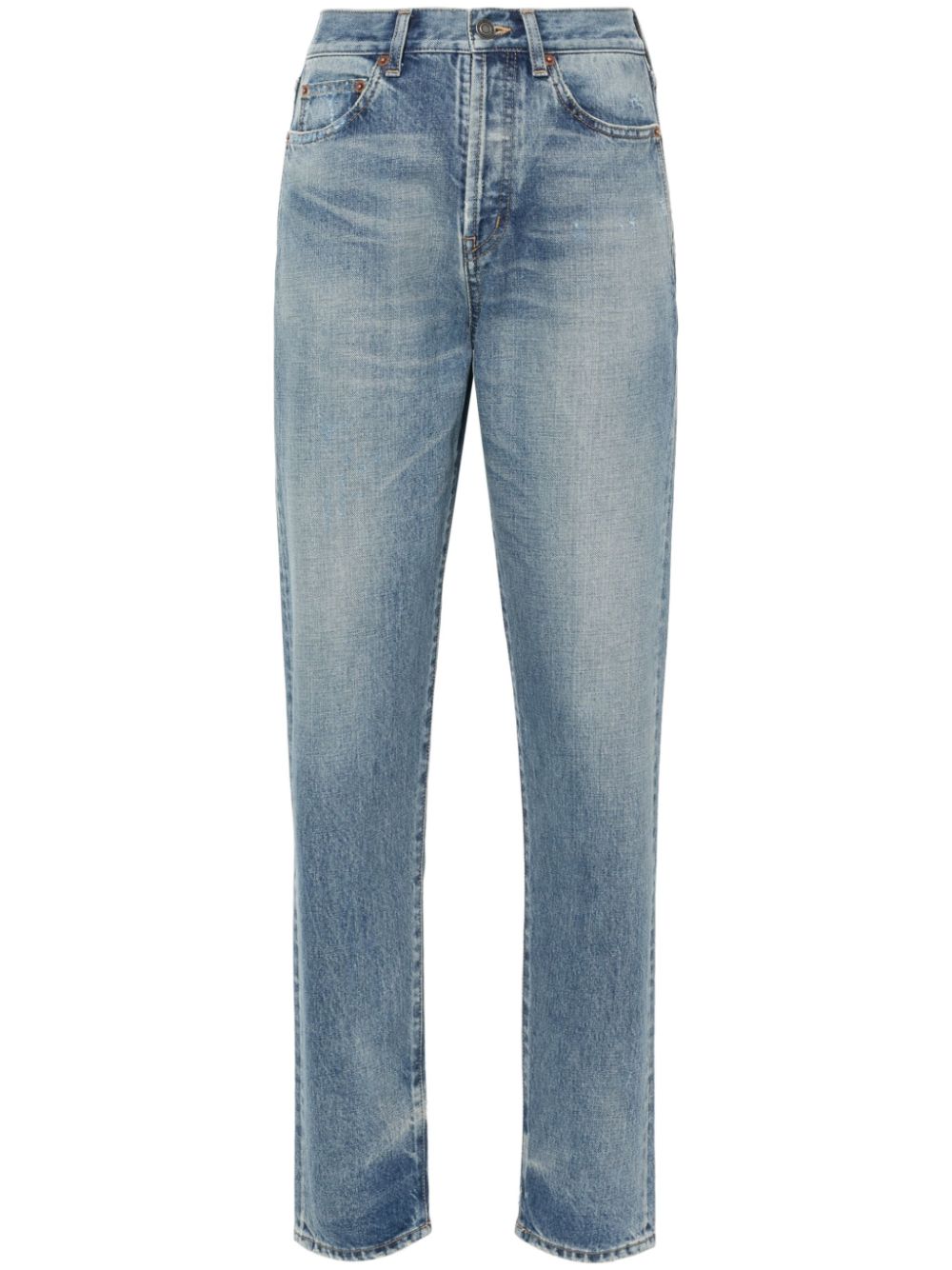Saint Laurent distressed high-waisted jeans - Blue von Saint Laurent