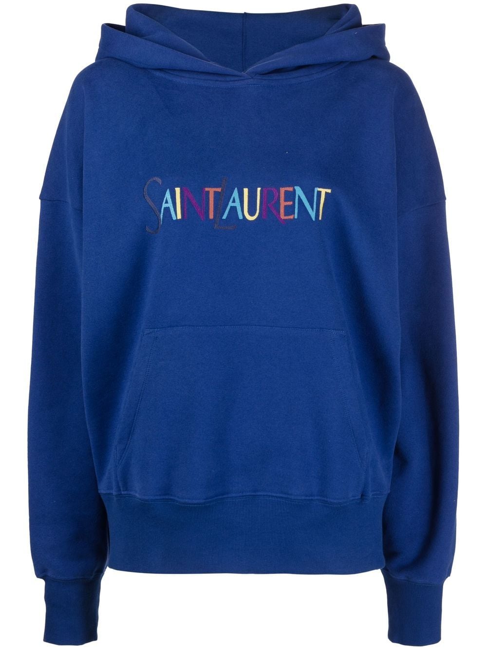 Saint Laurent embroidered-logo long-sleeve hoodie - Blue von Saint Laurent