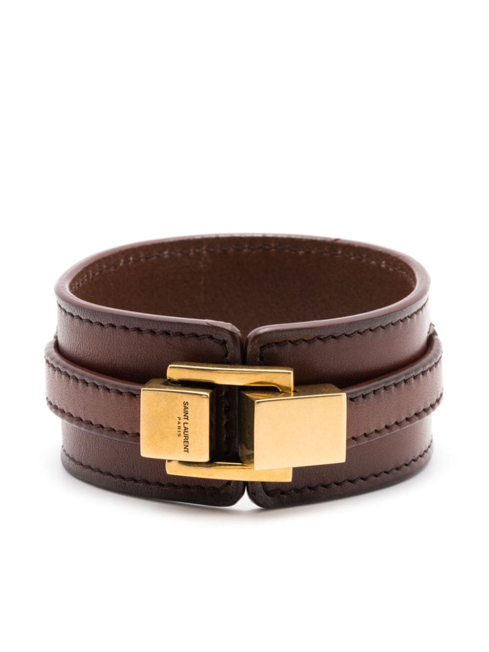 Saint Laurent engraved-logo leather bracelet - Brown von Saint Laurent