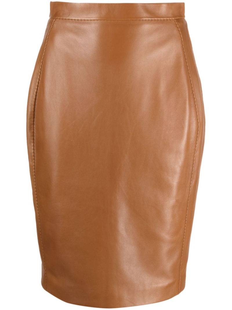 Saint Laurent high-waisted lambskin pencil skirt - Brown von Saint Laurent