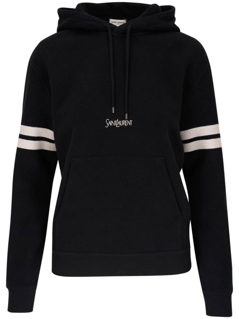 Saint Laurent logo-embroidered organic-cotton hoodie - Black von Saint Laurent