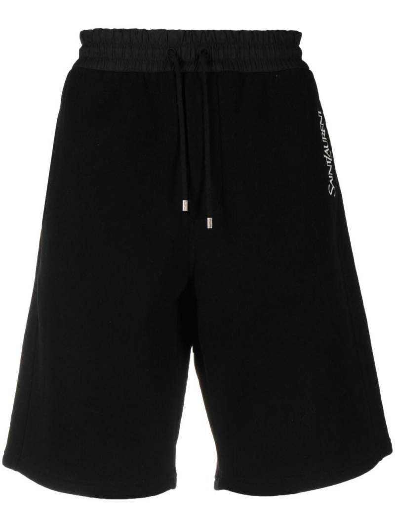 Saint Laurent logo-embroidered cotton shorts - Black von Saint Laurent