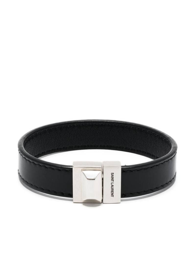 Saint Laurent logo-engraved leather bracelet - Black von Saint Laurent